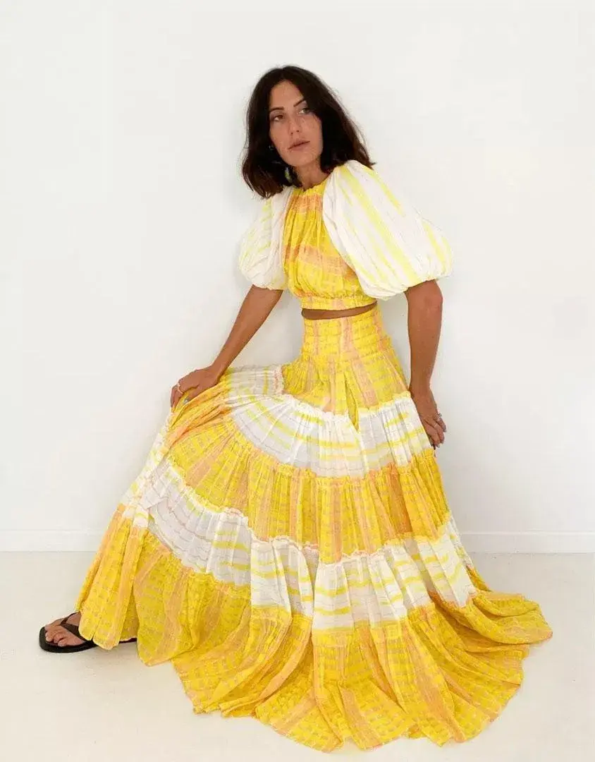 Aje Wilderness Crop Top & Skirt Set Yellow Check Size 10/12 - Image 1