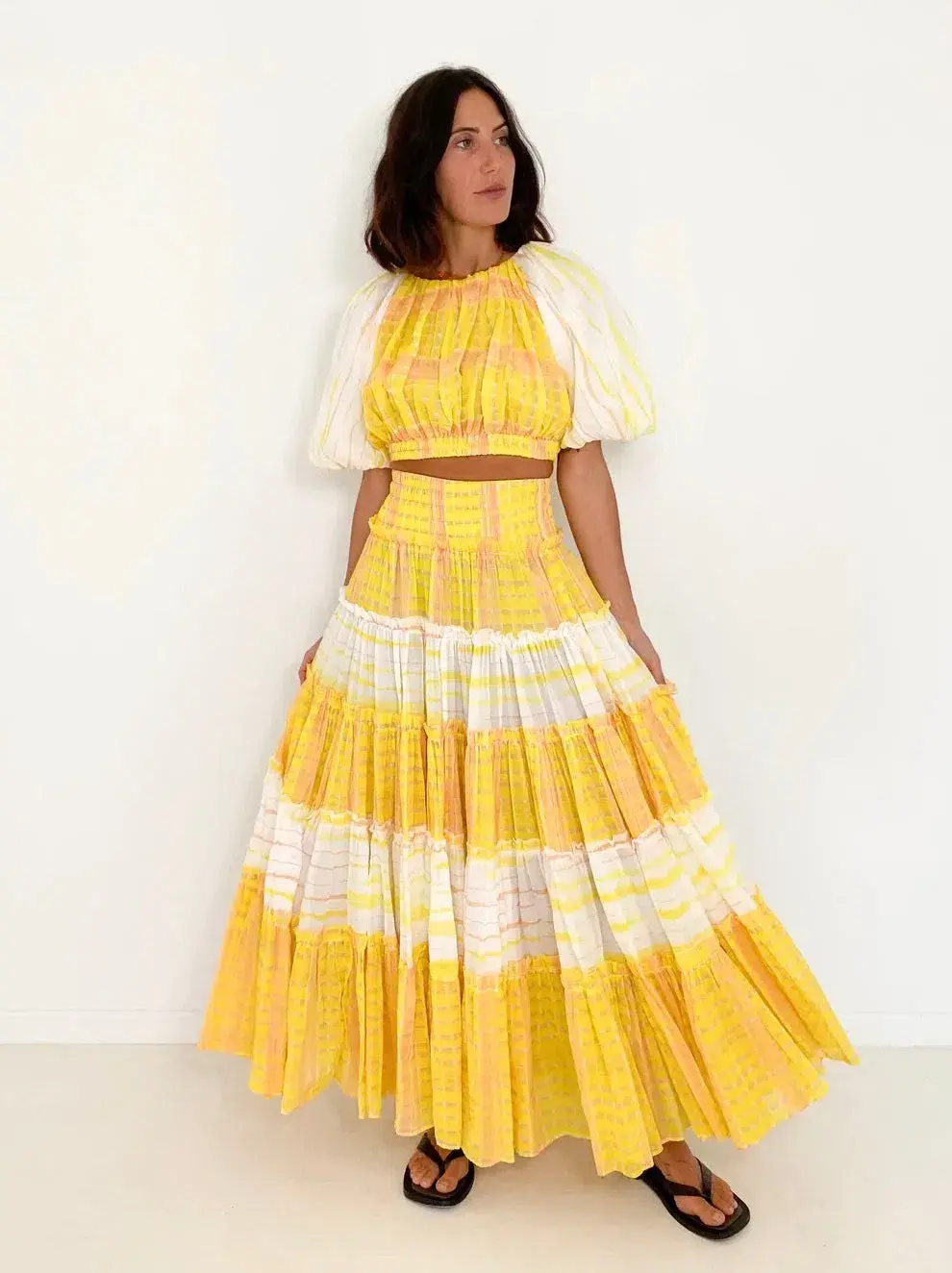 Aje Wilderness Crop Top & Skirt Set Yellow Check Size 10/12 for rent on The Volte - main image