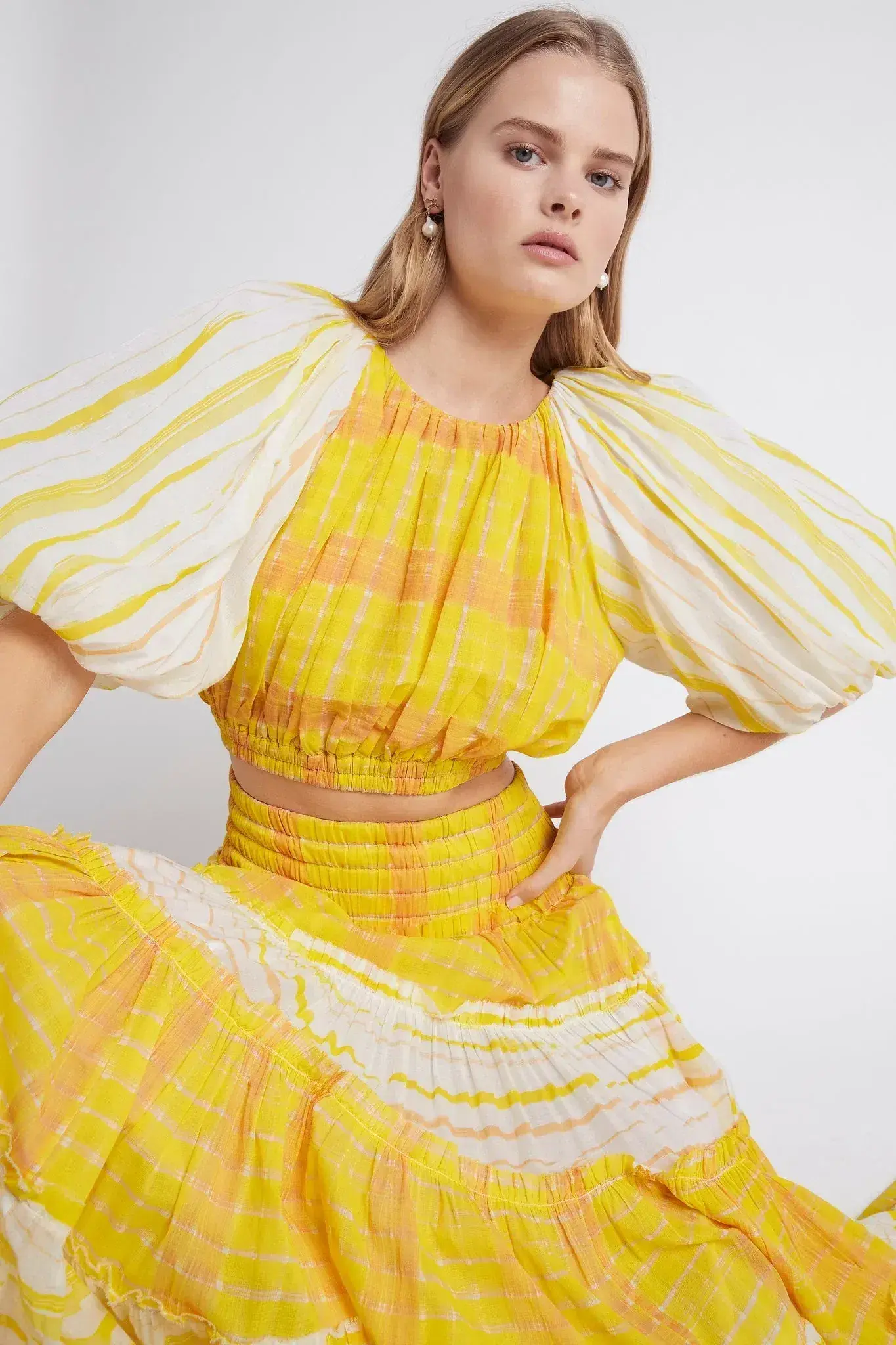 Aje Wilderness Crop Top & Skirt Set Yellow Check Size 10/12 - Image 4
