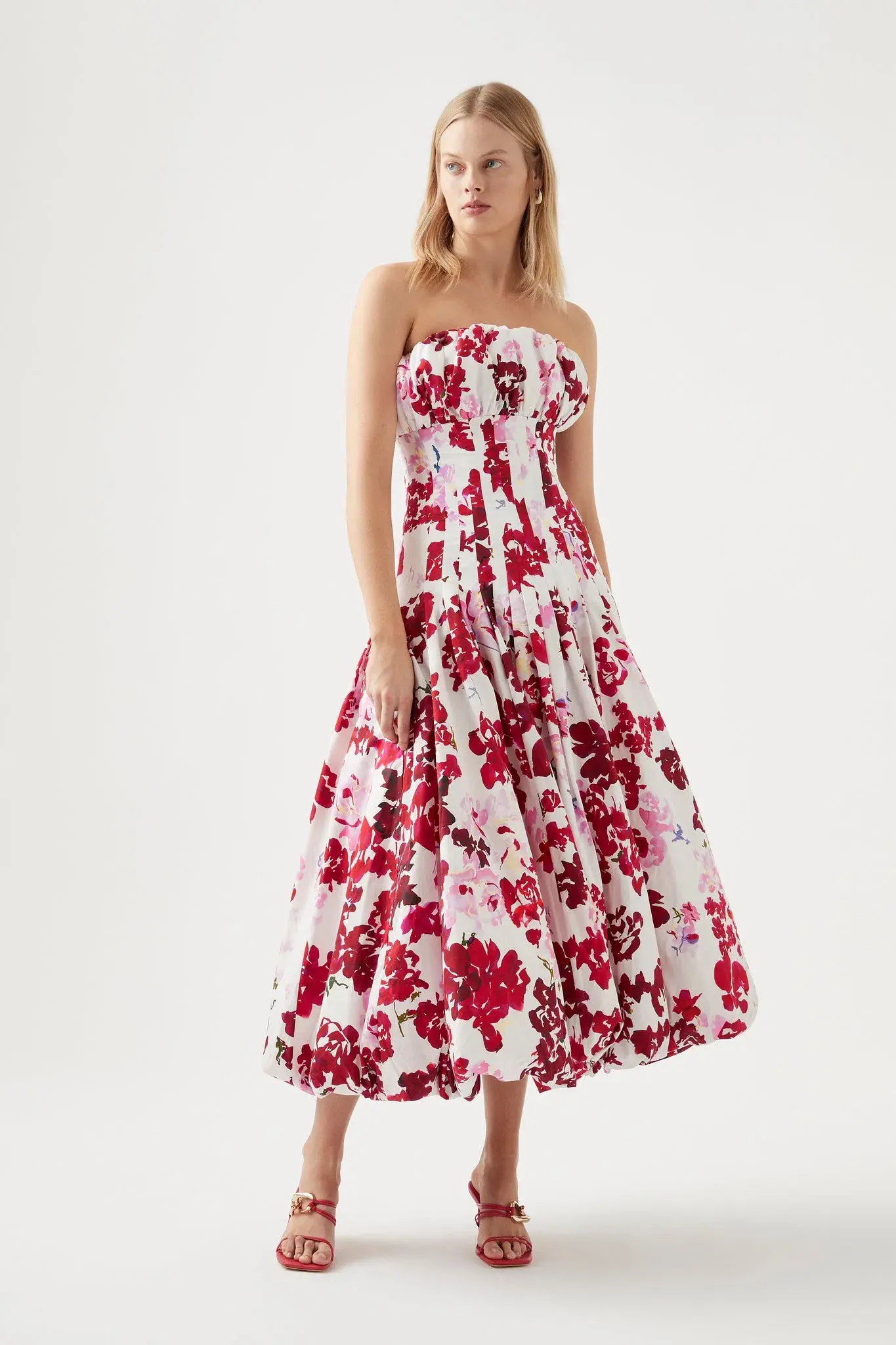 Aje Mathilde Bubble Hem Midi Dress  Roses Of Provence Size 6  - Image 1