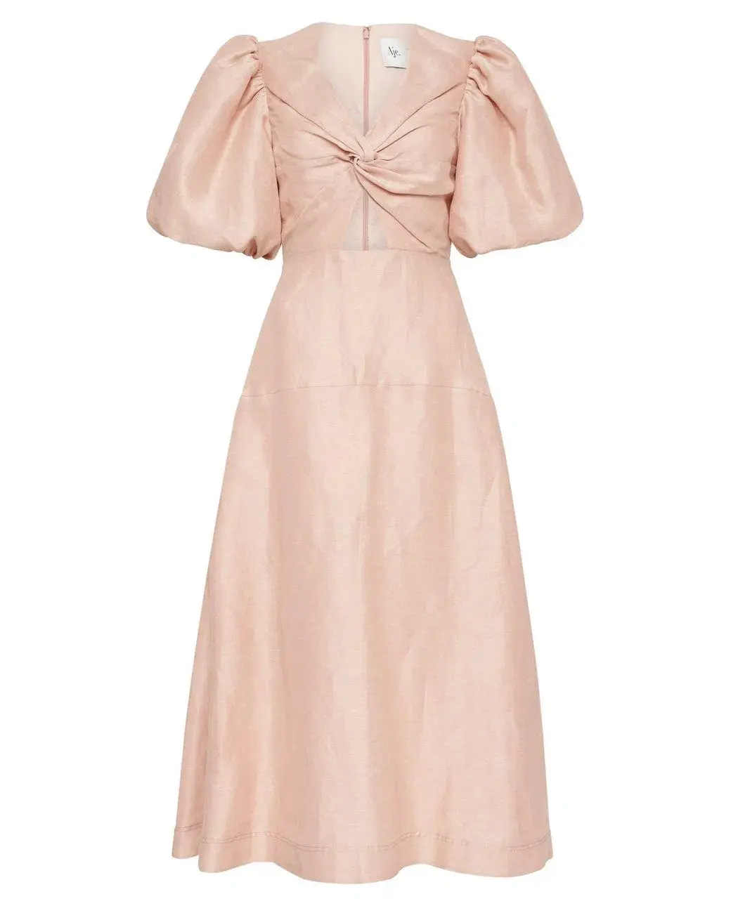 AJE Dusk Knot Puff Sleeve Midi Dress Blush Size 6 - Image 3