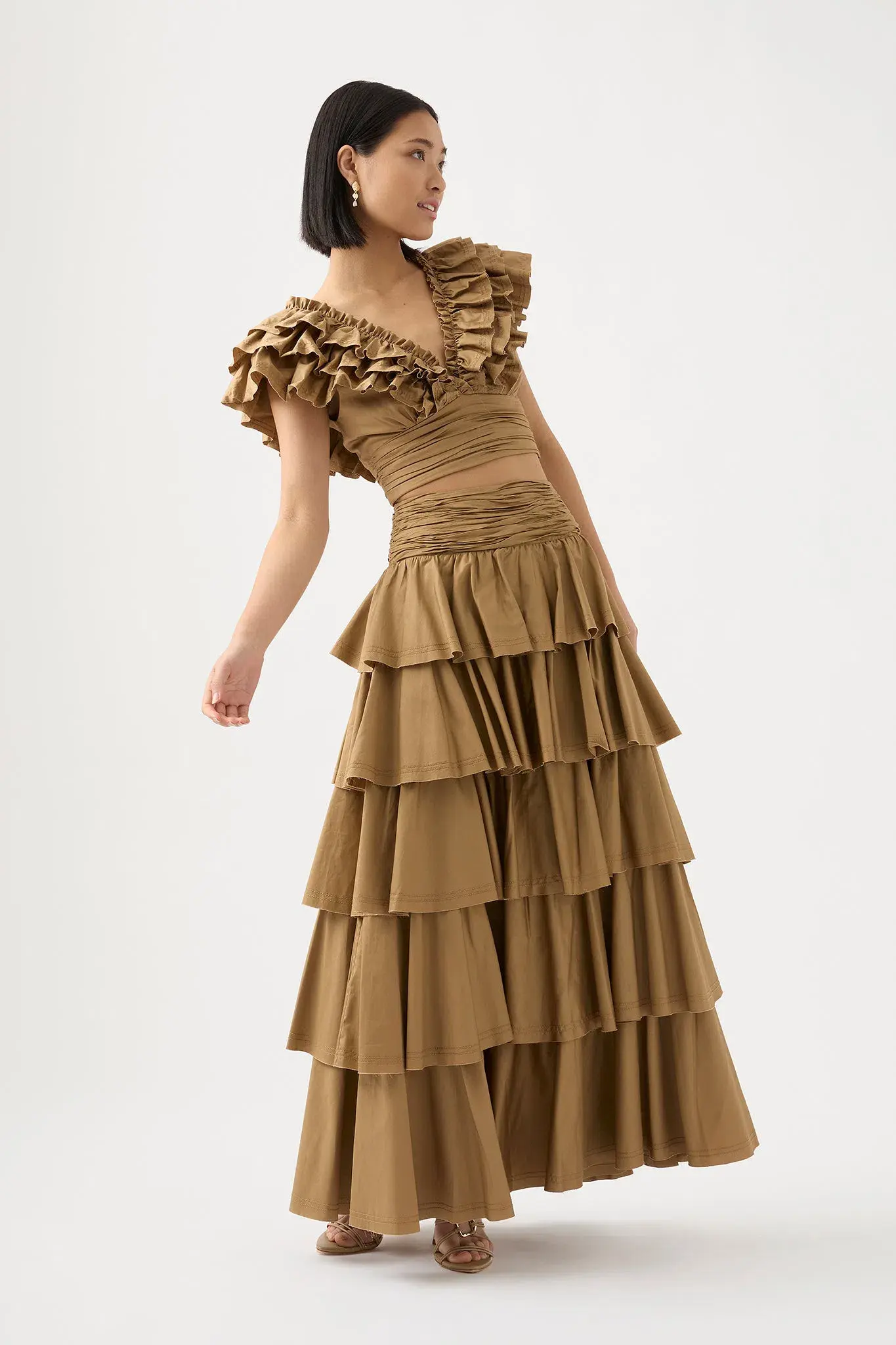 AJE  Rhythmic Frill Bodice Size 12 & Eleni Tiered Maxi Skirt Size 8 Set Willow  - Image 3