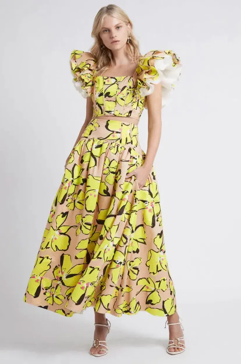 Aje Pelicano Midi Skirt Citrus Bloom Size AU 8 - Image 1