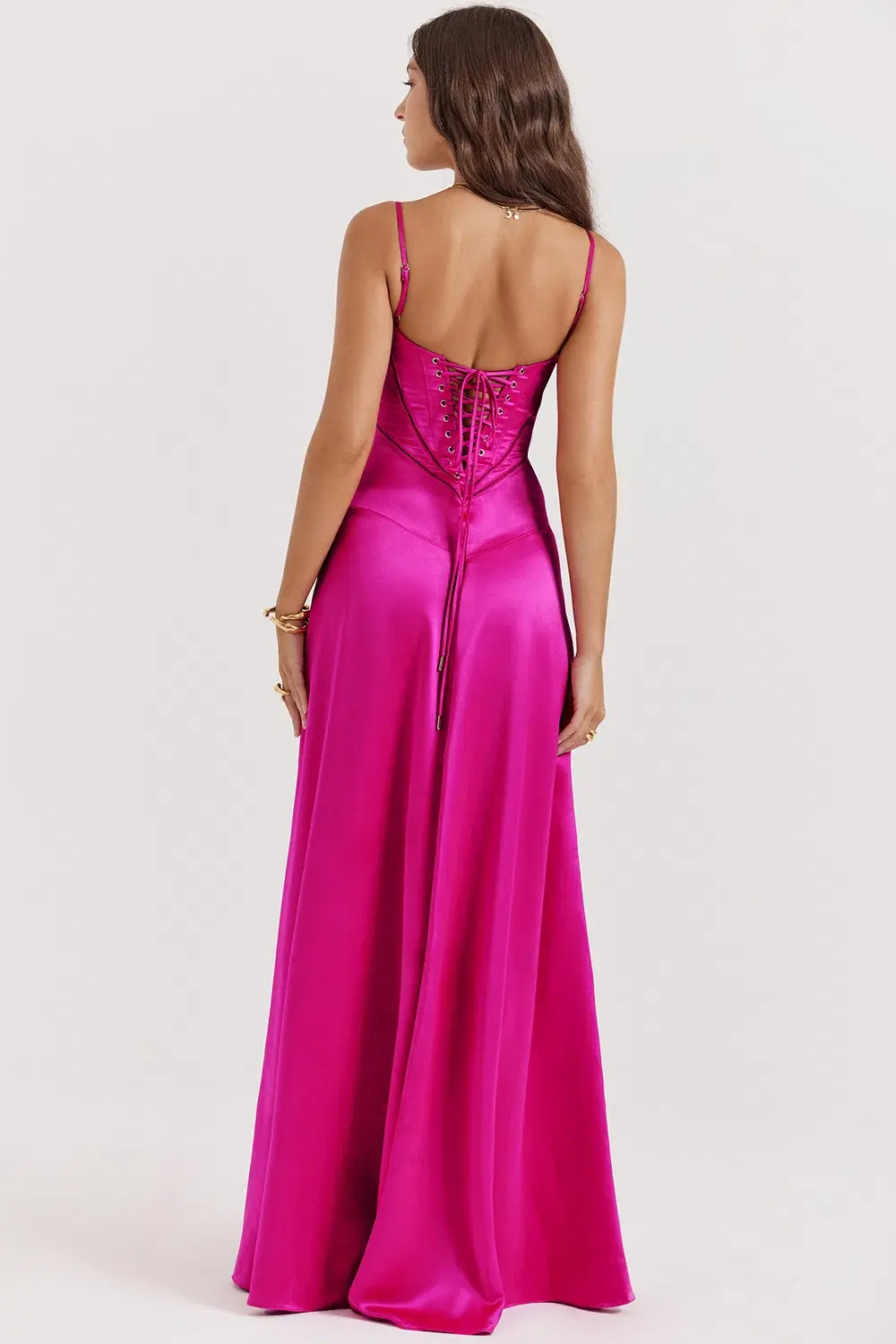 House of CB Anabella Seren Lace Up Corset Maxi Dress in Hot Pink Fuchsia Size XS / AU 6  for rent on The Volte - main image