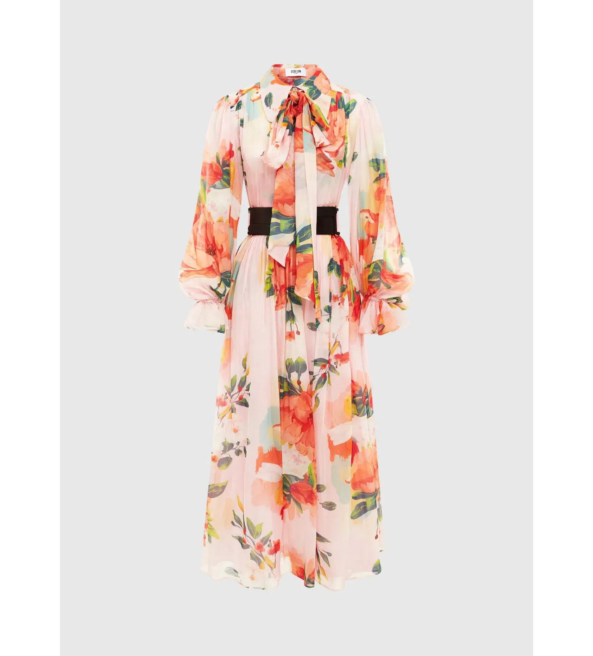 Leo Lin Florescence Silk Midi Dress in Printed in Peony Pink Size AU 10 - Image 1