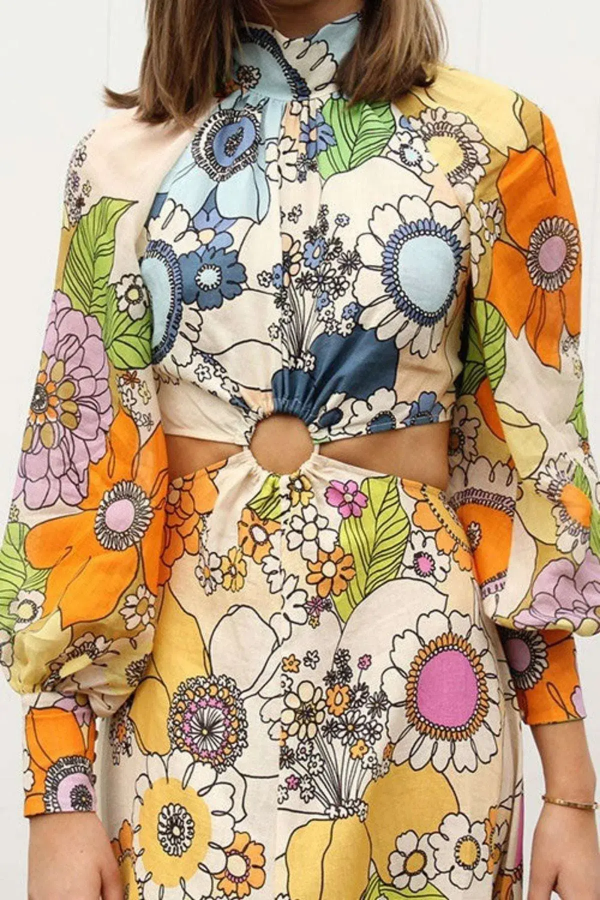 Alemais Farrah Cut Out Midi Dress Multi Size AU 8 - Image 3