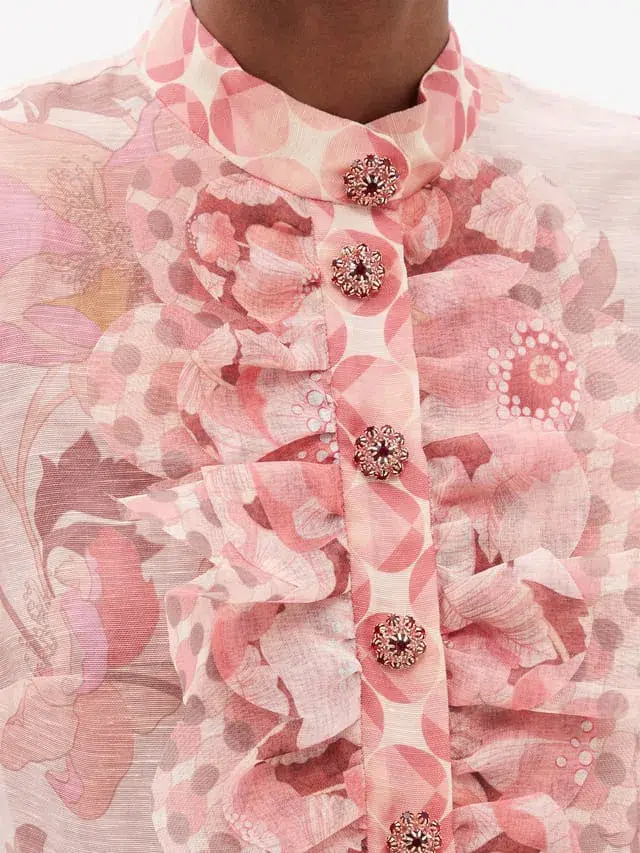 Zimmerman Concert Ruffle Linen And Silk Blend Pink Size 2 / AU 14 - Image 3