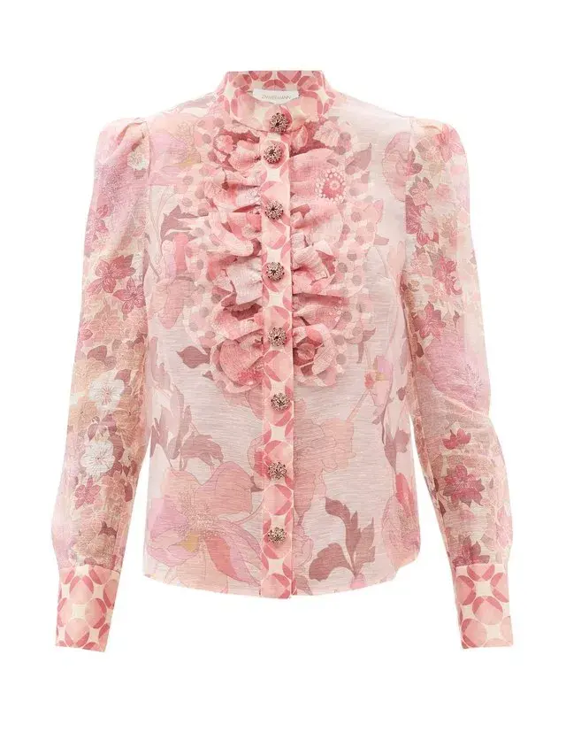 Zimmerman Concert Ruffle Linen And Silk Blend Pink Size 2 / AU 14 - Image 5