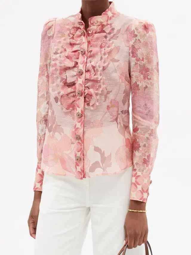 Zimmerman Concert Ruffle Linen And Silk Blend Pink Size 2 / AU 14 - Image 1
