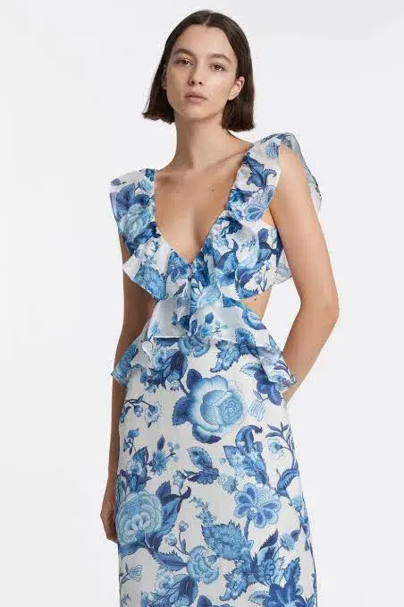 Sir the Label Amaris Frill Midi Dress Print Size 0 / AU 6 - Image 2