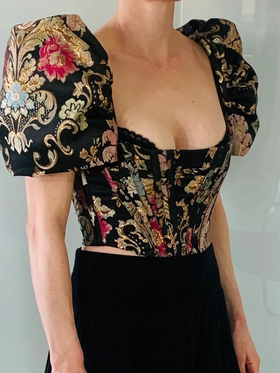 House CB Isabella Puff Sleeve Bustier Brocade Jacquard Size 6 for rent on The Volte - main image