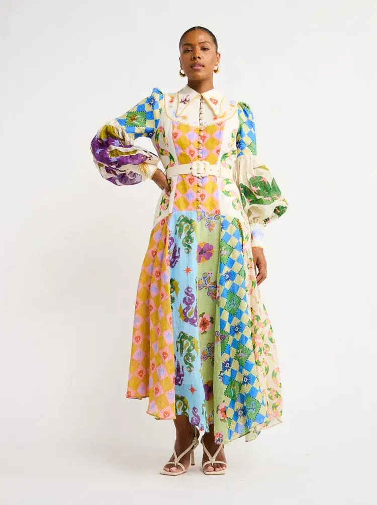 Alemais Lou Balloon Sleeve Shirt Dress Multi Size 14 - Image 3