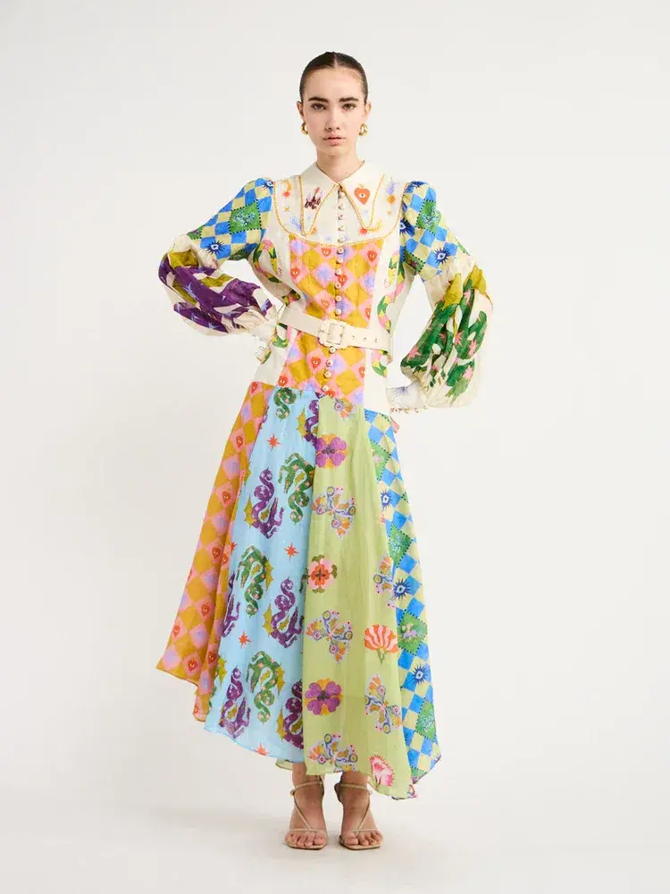 Alemais Lou Balloon Sleeve Shirt Dress Multi Size 14 - Image 1