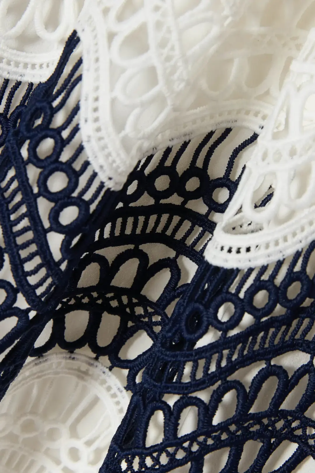 Self Portrait One Shoulder Striped Guipure Lace Mini Dress Navy/White Size 12 for rent on The Volte - main image