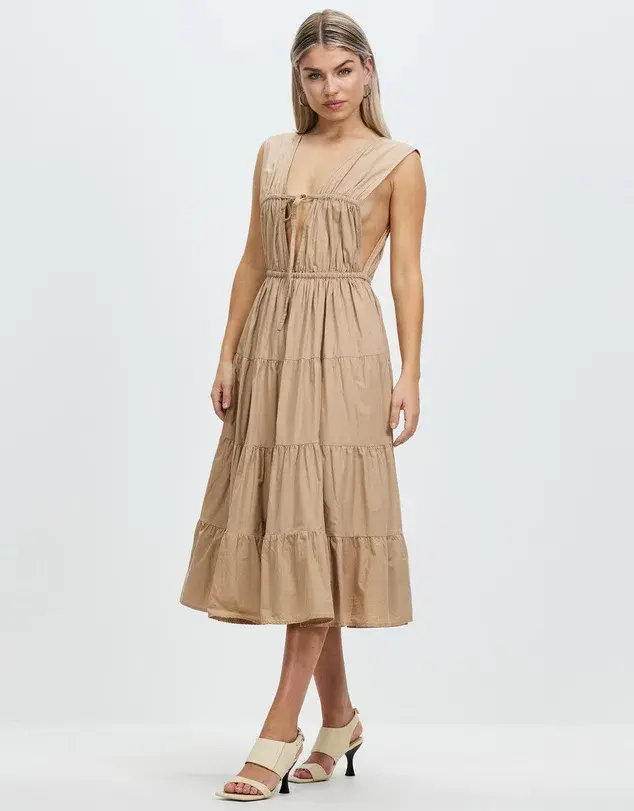 Palm Noosa Wish You Were Here Midi Dress Brown Size 12 - Image 1
