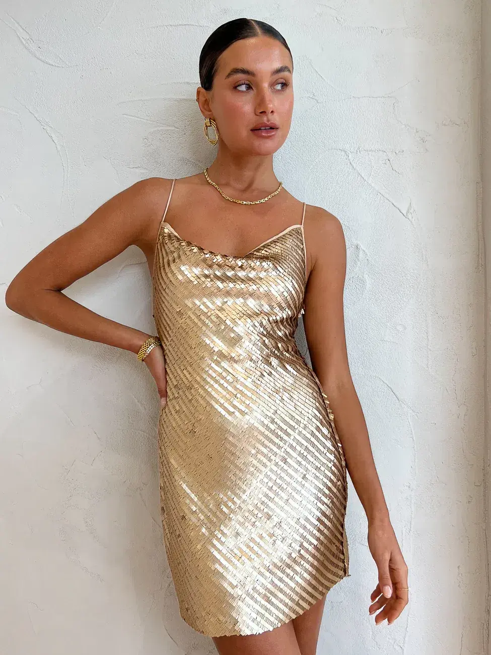 Suboo Prya Cowl Neck Mini Dress Gold Size 10  - Image 3