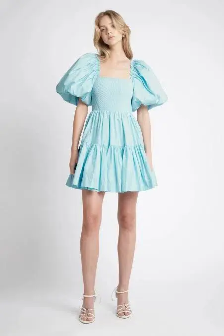  Aje Casa Puff Sleeve Mini Knit Dress Ice Blue Size 12 - Image 1