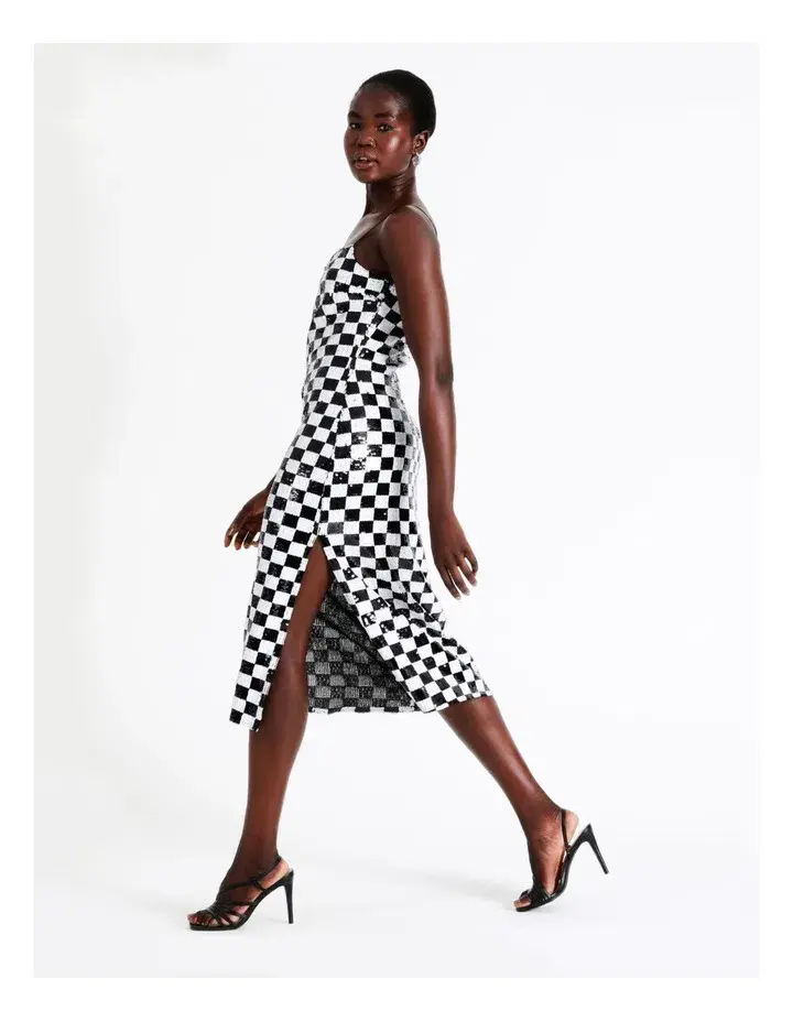 Wayne Cooper Sequin Black And White Midi Dress Multi Size AU 16 for rent on The Volte - main image