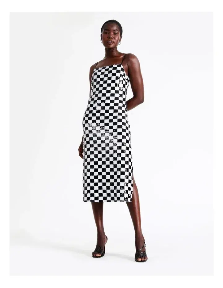 Wayne Cooper Sequin Black And White Midi Dress Multi Size AU 16 - Image 1