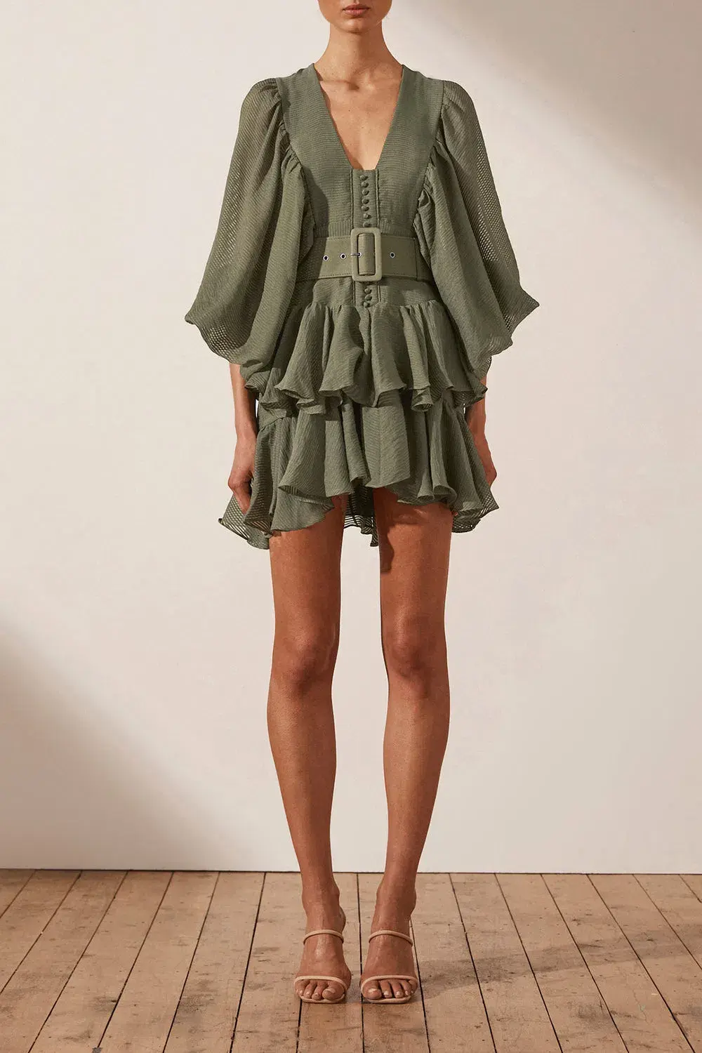 Shona Joy Charlotte Plunge Draped Mini Dress Green Size AU 10 - Image 1