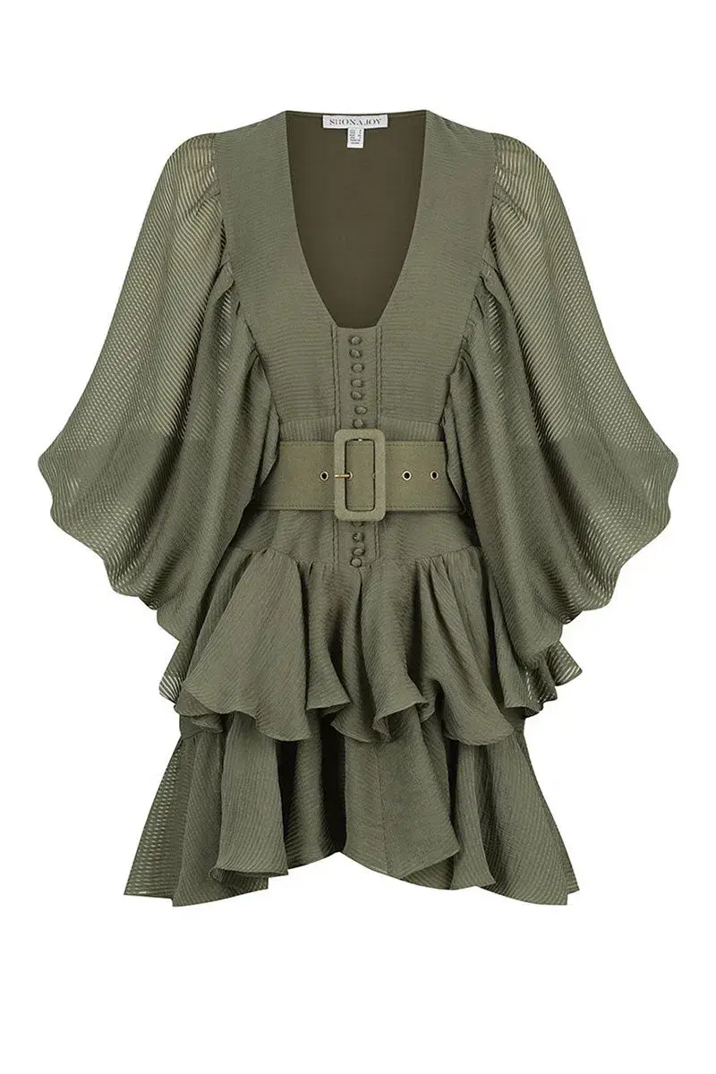 Shona Joy Charlotte Plunge Draped Mini Dress Green Size AU 10 - Image 3