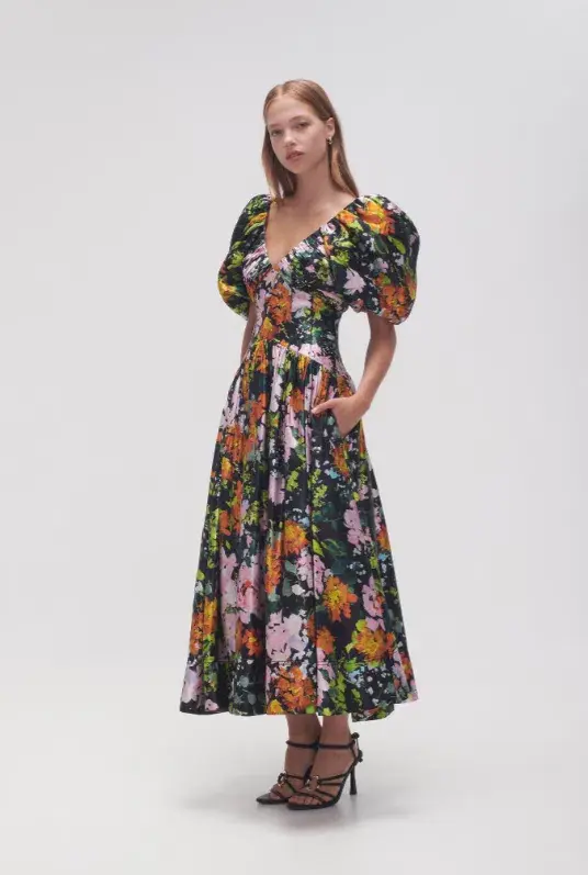 Aje Gabrielle Plunge Midi Dress Floral Size AU 8 - Image 2