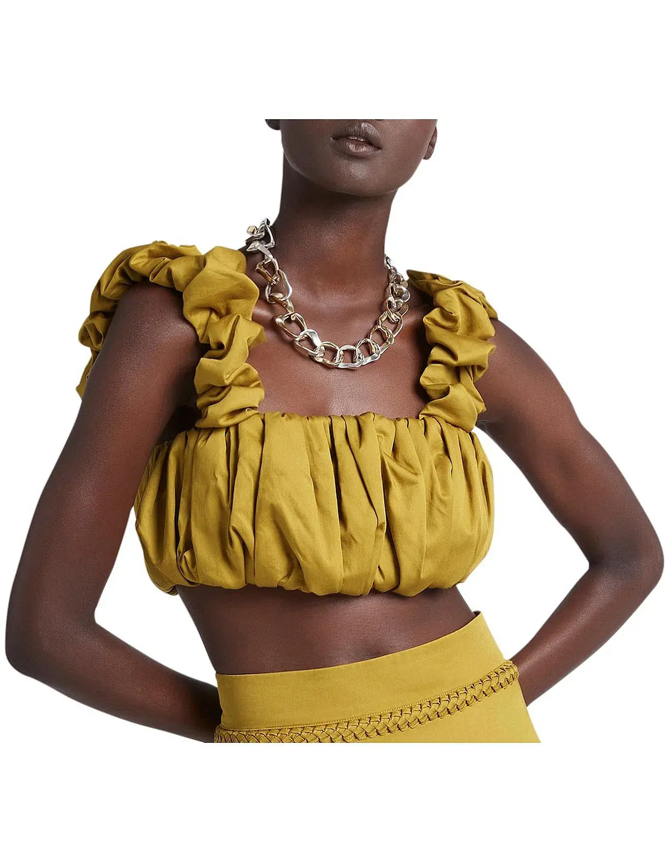 Aje Medina Ruched Cropped Top Yellow Size AU 12  - Image 2