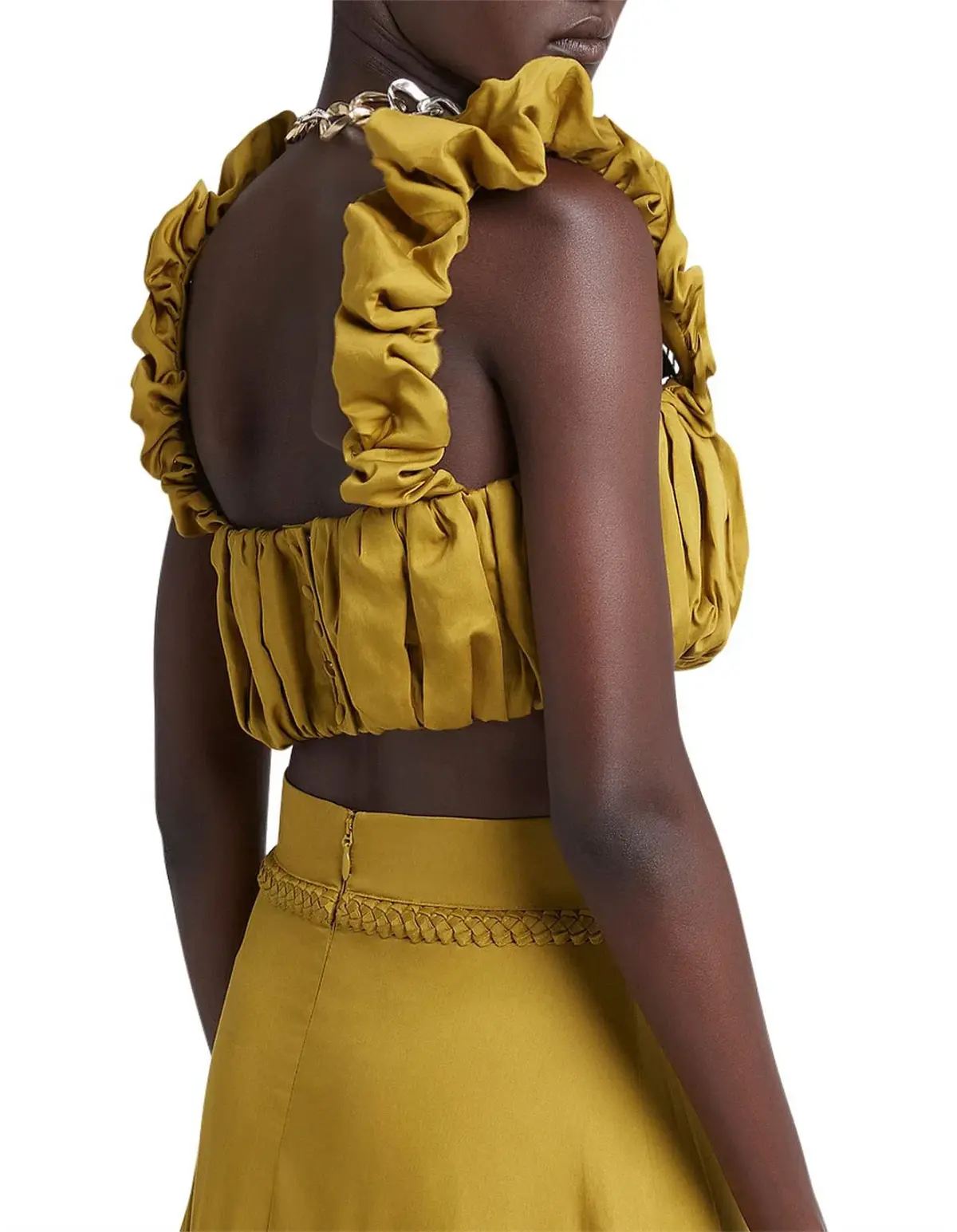 Aje Medina Ruched Cropped Top Yellow Size AU 12  - Image 3