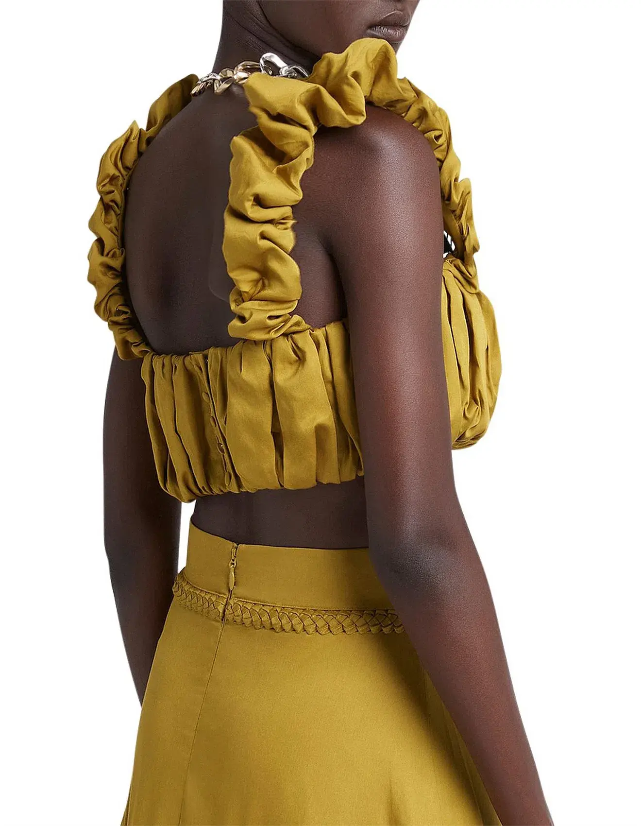 Aje Medina Ruched Cropped Top Yellow Size AU 12  - Image 3