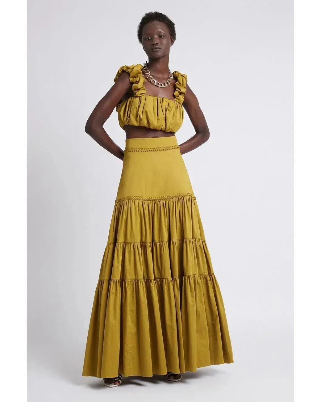 Aje Medina Ruched Cropped Top Yellow Size AU 12  - Image 1