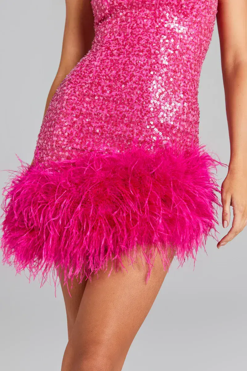 Nadine Merabi Evie Mini Dress Hot Pink Sequin Beadwork Size AU 8 - Image 6