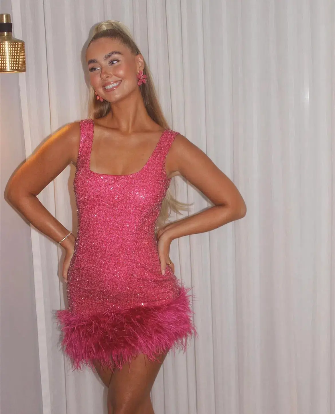 Nadine Merabi Evie Mini Dress Hot Pink Sequin Beadwork Size AU 8 - Image 1
