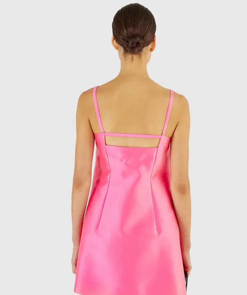 Oroton Satin Mini Bow Dress Candy Pink Size AU 10 - Image 5