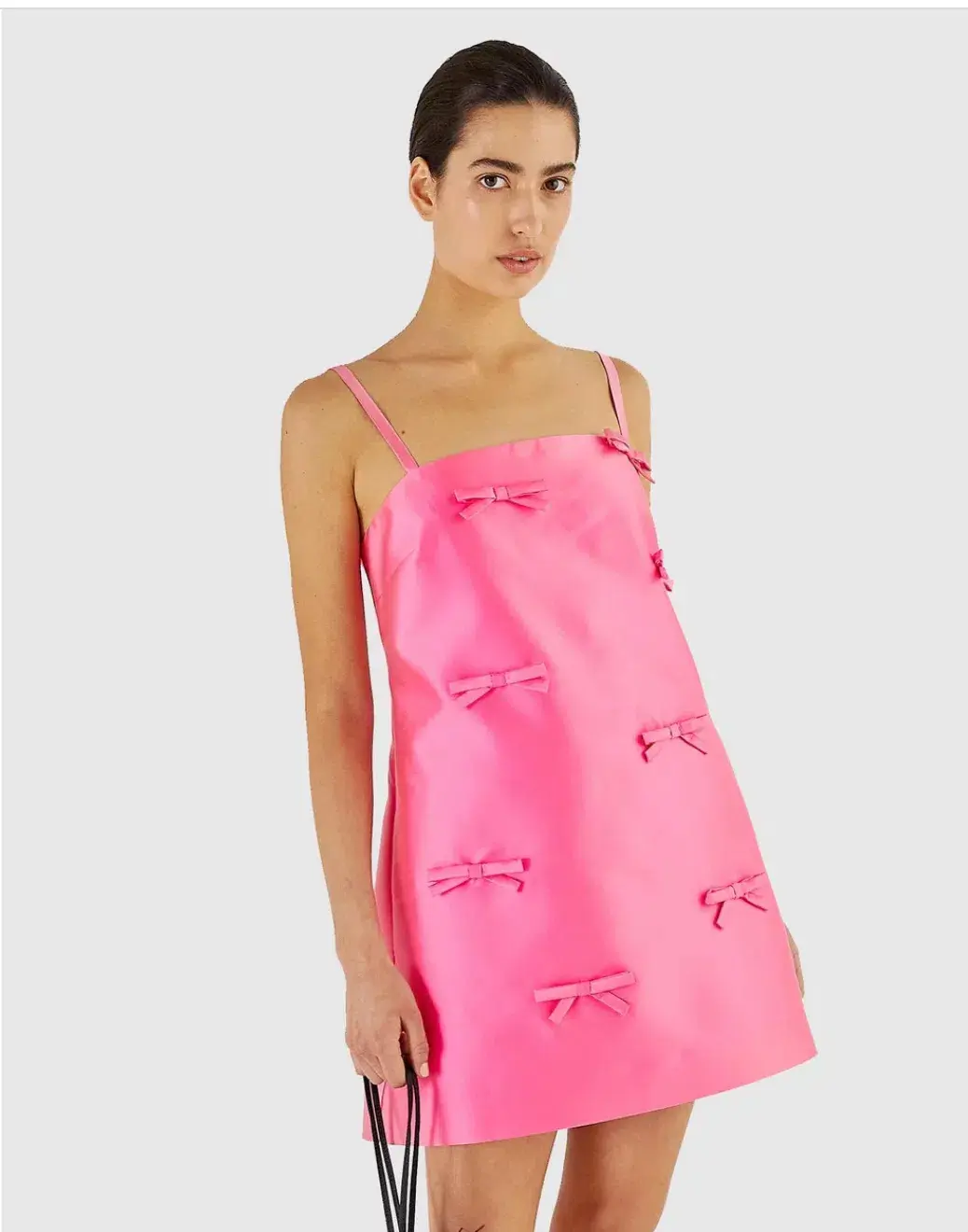Oroton Satin Mini Bow Dress Candy Pink Size AU 10 - Image 4
