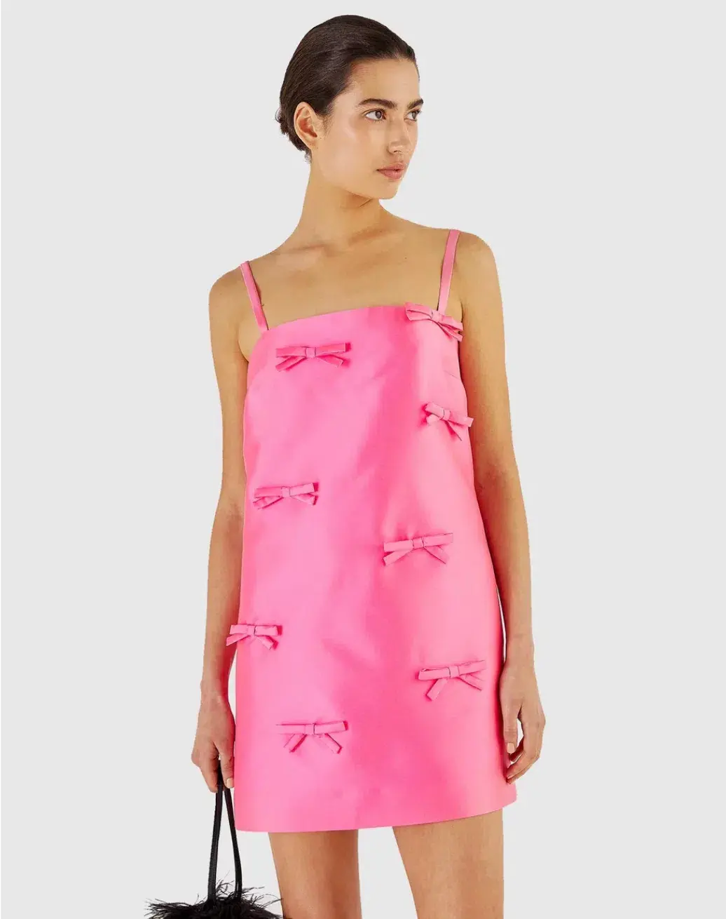 Oroton Satin Mini Bow Dress Candy Pink Size AU 10 - Image 2