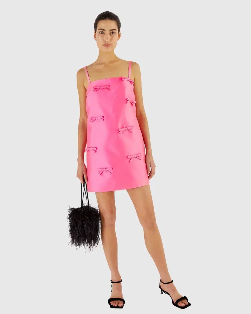 Oroton Satin Mini Bow Dress Candy Pink Size AU 10 - Image 1