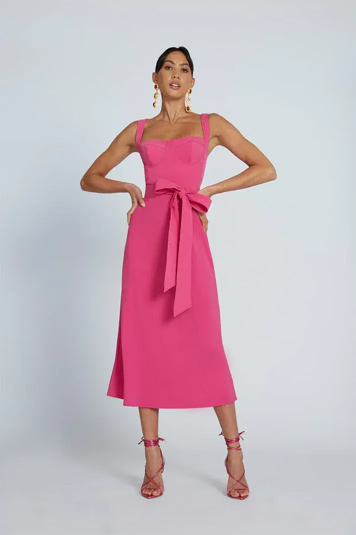 By Johnny Ora Bist Midi Dress Pink Size 8  for rent on The Volte - main image