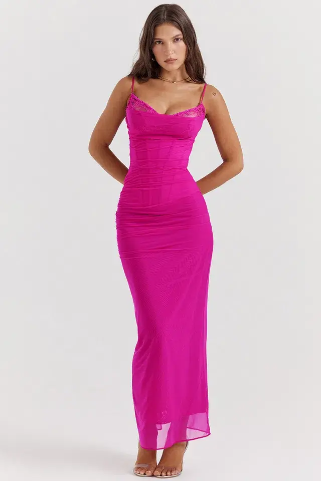 House Of Cb Nalini Maxi Dress  Fuchsia Size 10 - Image 1