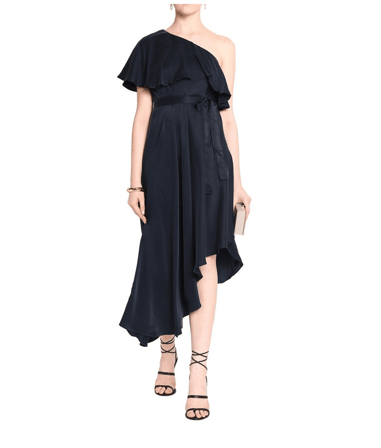 Zimmermann One Shoulder Ruffled Silk Midi Dress Navy Size 6 for rent on The Volte - main image