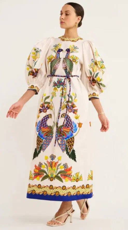 Alemais Effie Puff Sleeve Midi Dress Print Size 8 for rent on The Volte - main image