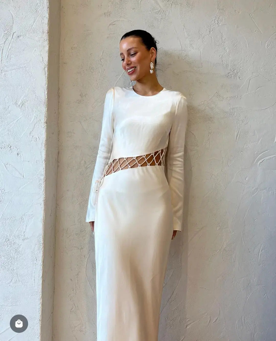 Shona Joy Arienzo Asymmetrical Lace Up Maxi Dress In Cream Size 6  for rent on The Volte - main image