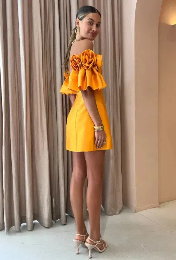 Alemais Macie Rosette Mini Dress in Saffron Yellow Size 10 - Image 3