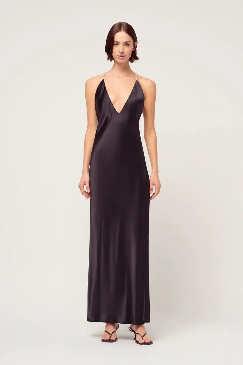 Michael Lo Sordo  Anna V Neck Bias Crystalline Slip Dress Black Size 4 for rent on The Volte - main image