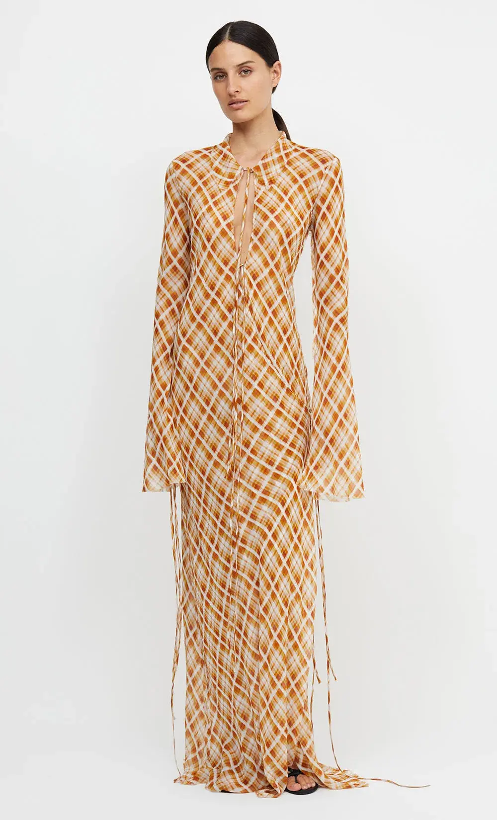 Bec & Bridge Sunflower Check Long Sleeve Maxi Dress Print Size 6 - Image 1