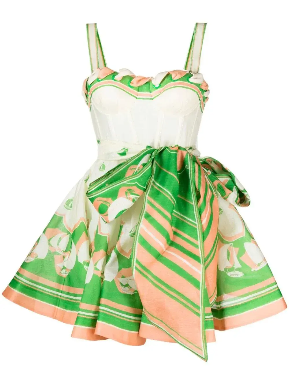 Zimmermann High Tide Eyelet Mini Dress in Green Sailboats Size 6 - Image 4
