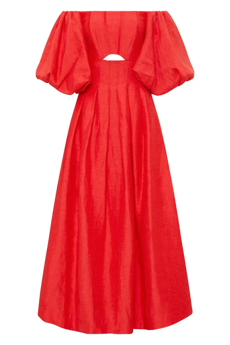 Aje Eugenie Off Shoulder Midi Dress Scarlet Red Size 8 - Image 4