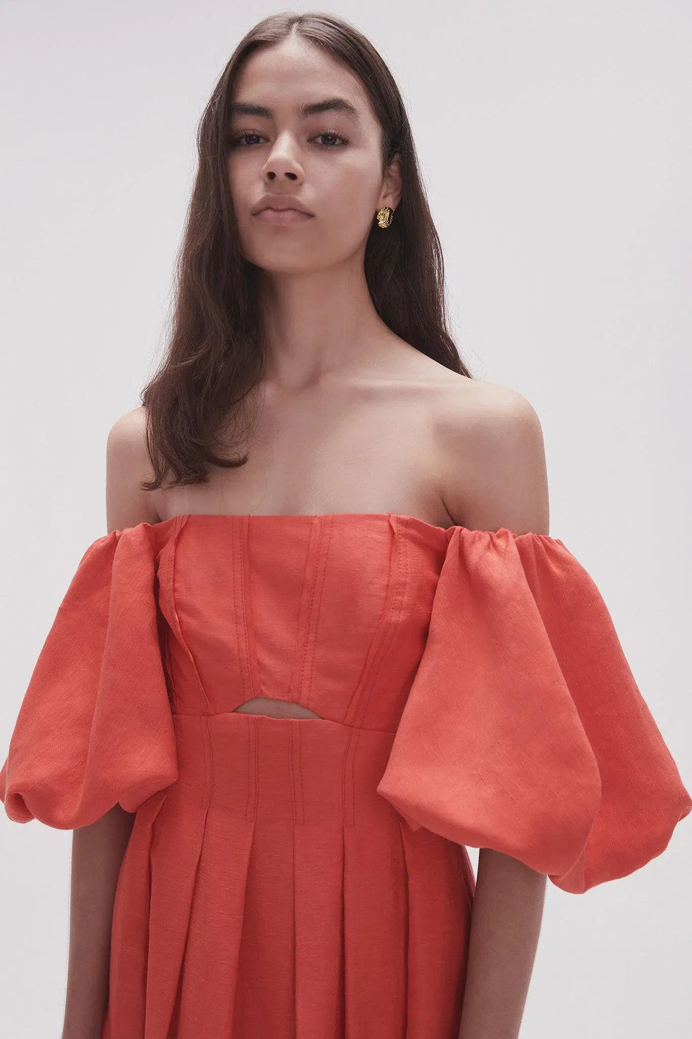 Aje Eugenie Off Shoulder Midi Dress Scarlet Red Size 8 - Image 3