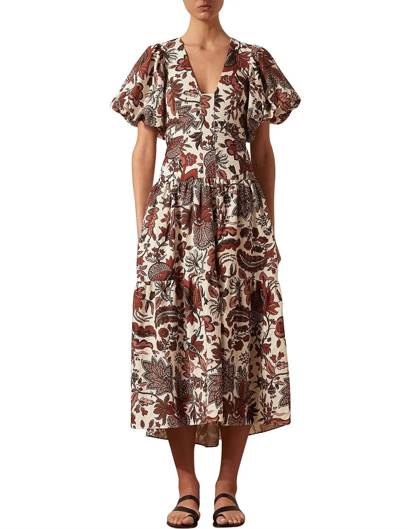 Shona Joy Catalina Plunge Short Sleeve Dress Print Size 10 - Image 1