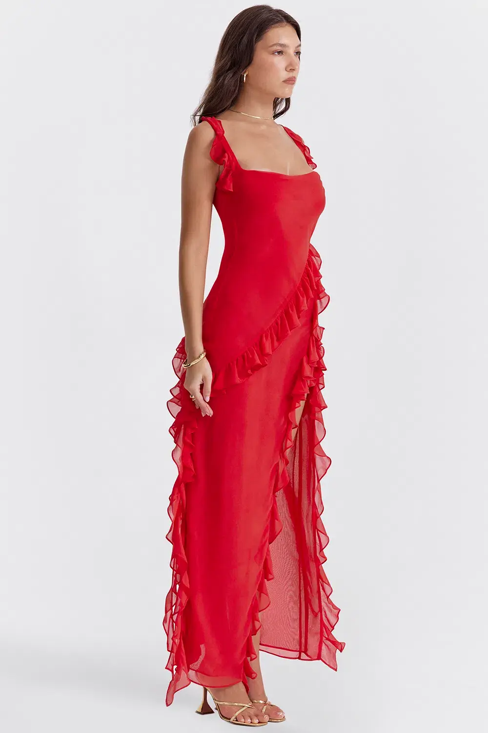 House Of CB Ariela Ruffle Maxi Dress Red Size S / 8 - Image 4
