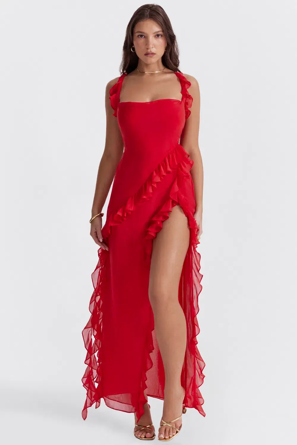 House Of CB Ariela Ruffle Maxi Dress Red Size S / 8 - Image 1